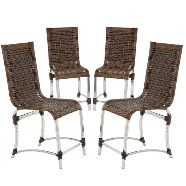 Imagem de 4 Cadeiras De Jantar Em Alumínio Polido E Fibra Sintética