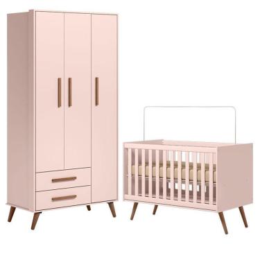 Imagem de Berço Americano 3820 E Guarda Roupa Roupa 3830 Q Encanto Retrô Rosa - Qmovi