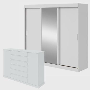 Imagem de Conjunto de Guarda-roupa 3 Portas 3 Gavetas Saion Plus 1 Porta Glass e Cômoda 2 Portas Vedra
