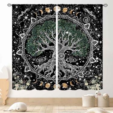 Imagem de Cortinas de árvore da vida, hippie sol lua trippy árvore da vida mandala boêmia Aesthetci Mystic Witchy Blackout cortina de janela tratamentos para quarto, sala de estar, banheiro, 160 x 160 cm