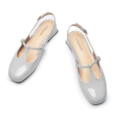Imagem de C.Paravano Sapatos femininos Mary Jane Slingback | Sapatos para convidados de casamento e escritório | Par de vestidos de chá ou ternos de verão | Bico redondo e salto baixo com tira em T, Azul