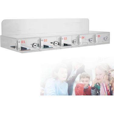 Imagem de Armário Acrílico Do Telefone Celular, Suporte Transparente Do Telefone Celular Com Porto De Carregamento, Cacifo Seguro E à Moda Do Telefone Celular Da Sala De Aula, Para Escola, 4slots