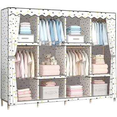 Imagem de Guarda-roupa Portátil Guarda-roupa De Pano Guarda-roupa Simples, Multifution Criatividade Guarda-roupa Madeira Maciça Guarda-roupa Estável Trilho Guarda-roupa De Tecido Bra, A, 168 * 130 * 45cm