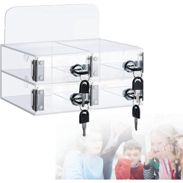 Imagem de Armário Acrílico Do Telefone Celular, Suporte Transparente Do Telefone Celular Com Porto De Carregamento, Cacifo Seguro E à Moda Do Telefone Celular Da Sala De Aula, Para Escola, 9slots