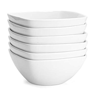Imagem de Foraineam Tigelas quadradas de cereais de porcelana 590 ml Tigela de servir de massa branca para jantar, sobremesa, salada, frutas, acompanhamentos pequenos, conjunto de 6