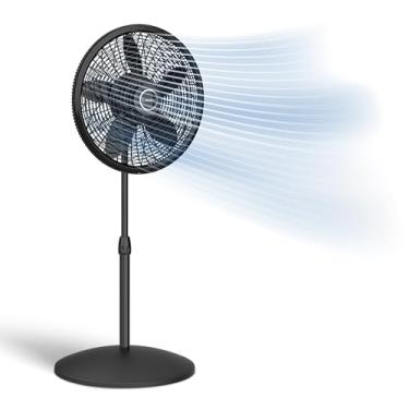Imagem de Lasko Ventilador de pedestal, ventilador oscilante para quarto com altura ajustável e 3 velocidades de resfriamento, portátil, 45 cm, preto