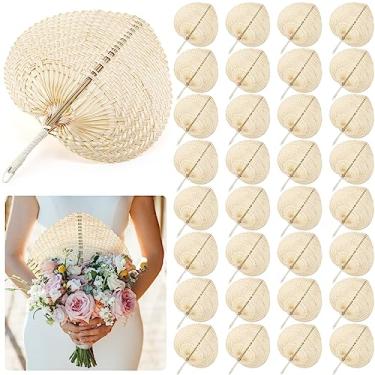 Imagem de BBTO 32 peças de ventiladores de bambu feitos à mão, ventilador de tecelagem manual de ráfia natural à mão para uso interno e externo de verão, suprimentos de refrigeração, decoração de parede de casa de fazenda, lembrancinhas de festa de casamento