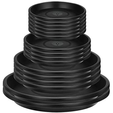 Imagem de Pacote com 16 pires de plantas de plástico pires de vaso preto bandeja de água de planta redonda bandejas de gotejamento grossas para vasos de plantas vaso de flores panela bandeja de drenagem para jardim interno ao ar livre, 10 cm, 15 cm, 20 cm