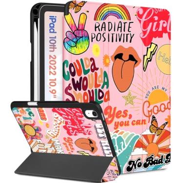 Imagem de Wazzasoft Capa para iPad 10ª geração – para iPad 11ª (A16) 2025 capa fólio feminina fofa com citações kawaii para adolescentes design porta-lápis auto hibernar/despertar para Apple 11/10 10,9