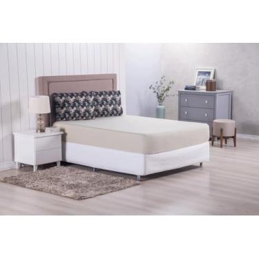 Imagem de Jogo de Lençol 3 Pçs Casal Queen Modern Simples Percal de Poliéster 300 Fios com Elástico (Cáqui)