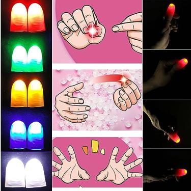 Imagem de sumrica Magic LED Finger Lights, Tricks for Magicians, Thumbs Light, Finger Prank Toy, Magic Lamp up Finger, Fake Finger, Magic Trick, Party Supplies (Blue, Junior x1Packs/2PCS & Adult x 1Packs/2PCS)