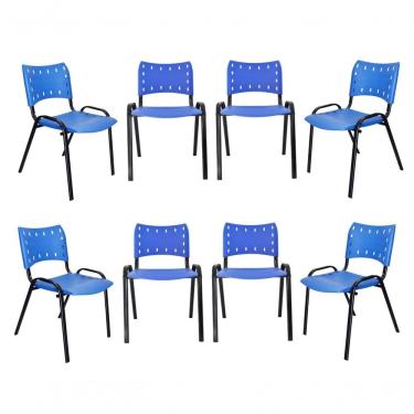 Imagem de Kit 8 Cadeiras Iso Para Escola Escritório Comércio Azul Base Preta
