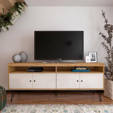 Imagem de Rack Artely Liberty Com 160 Cm De Largura, 4 Portas Carvalho Com Off White