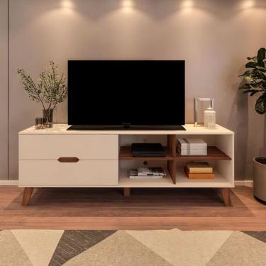 Imagem de Rack Artely Verona Com 180 Cm De Largura, 2 Gavetas Off White/pinho