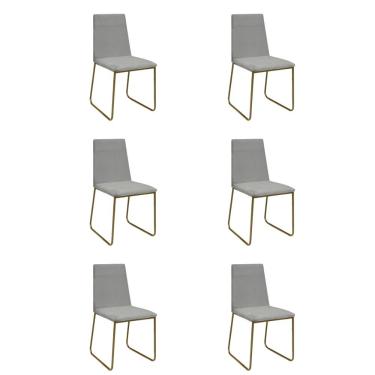 Imagem de Kit 6 Cadeiras De Jantar Cozinha Industrial Lexa Veludo Élpis Móveis Cinza Dourada