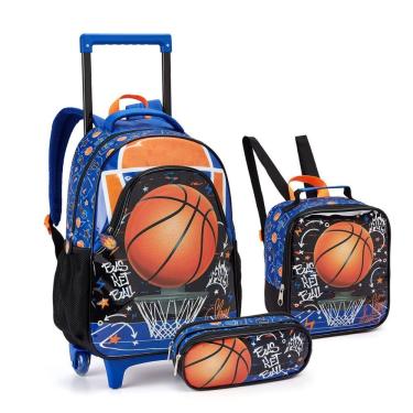 Imagem de Kit Mochila Rodinha Esporte Escolar Infantil Menino Basquete Seanite