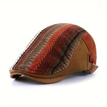 Imagem de Boina Vintage Estilo Britânico - , Listrado Com Fivela Ajustável Laranja