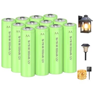 Imagem de Baterias recarregáveis solares Ni-MH Doule tamanho A pré-carregadas 1,2 V AA1000mAh célula para cordão de luzes solares, mouses sem fio, 12 pacotes