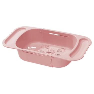 Imagem de 2 peças - Cesta de drenagem simples extraível doméstica, pia para lavar louça, filtro de água, utensílios de mesa - Cesta de drenagem [Rosa]