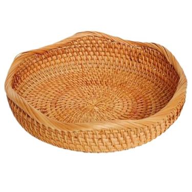 Imagem de Cesta de pão de vime, cestas de frutas tecidas à mão, tigela de vime para lanche, frutas, doces, mesa de café, sala de jantar/23 x 7 cm