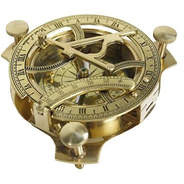 Imagem de THORINSTRUMENTS (with device) Bússola de relógio de sol de 7,62 cm - mostrador solar de latão sólido rústico vintage presentes de decoração de casa