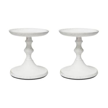 Imagem de Hosley Conjunto de 2 castiçais de coluna de ferro caiado de branco - 12 cm de altura - ideal para velas de LED e pilares, casamentos, festas, decoração de casa, spa, Reiki e aromaterapia