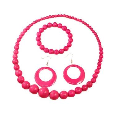 Imagem de A-yeite Colar colorido laranja brincos pulseira conjunto de joias para mulheres verão praia neon acrílico contas colar brinco pulseira acessórios de festa anos 80, One Size, Acrílico, Sem Pedra