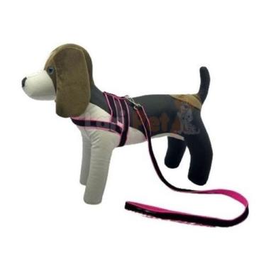 Imagem de Coleira Peitoral Fita Dupla c/ Guia para Cães - Lari Pet - N5, ROSA C/