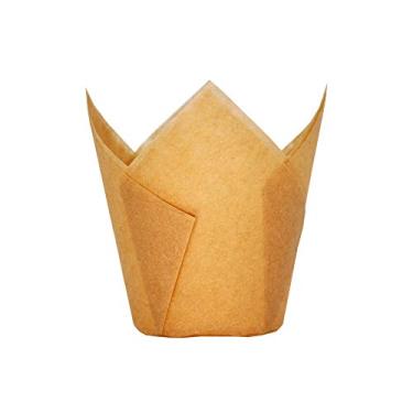 Imagem de QLSmypkg Muffin grande, papel à prova de gordura, formas de cupcake para assar, caixa com 500 peças, copo de tulipa natural de 6 cm x 10 cm (tamanho grande) (tamanho 500, natural)