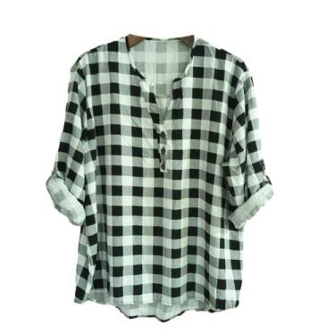 Imagem de Camisete Feminina Plus Size /Camisa Blusa Social Estampada Xadrez 2543