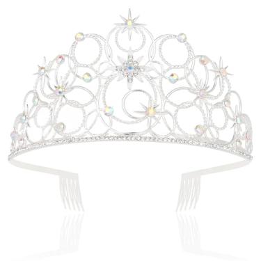 Imagem de Wecoe Coroa feminina - Tiara de princesa de strass prata brilhante com pentes seguros para casamentos, fantasias de Halloween, festas de aniversário e eventos formais