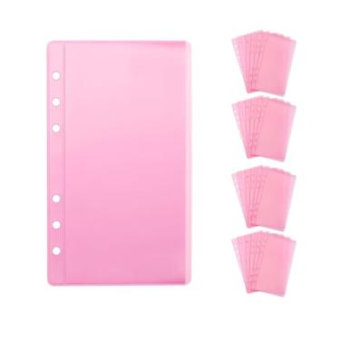 Imagem de 24 peças de envelopes de dinheiro A6 rosa A6 bolsos para fichário sem zipless mangas protetor de folha de PVC para 6 anéis A6 fichários organizadores fotos cartões contas (rosa)
