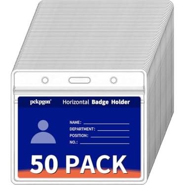 Imagem de Pacote com 50 porta-crachás de identificação horizontal, porta-cartões de plástico transparente, capa protetora de crachás de manga com etiqueta de trabalho com zíper impermeável resselável para enfermeiras, mulheres, serve para cartões de tamanho de crédito