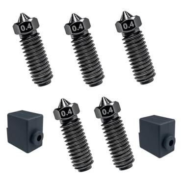 Imagem de JUUPINE Bocal de aço endurecido de 0,4 mm para extrusora Kobra 3 Hotend, bocais resistentes ao desgaste de alta temperatura, extrusora Hotend de alto fluxo para impressora 3D Anycubic Kobra 3/Kobra 3