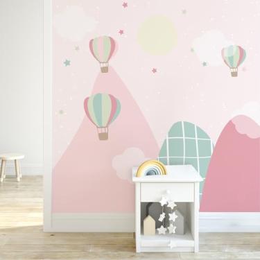 Imagem de Papel de Parede Quarto de Menina Montanhas e Balões 6m²