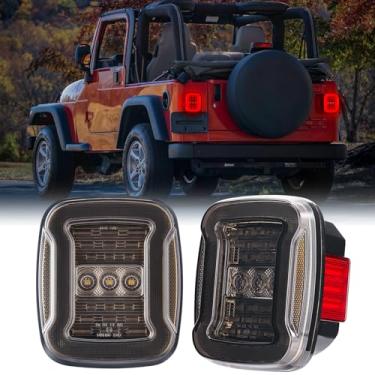 Imagem de HTZCMOTO Luzes traseiras de LED compatíveis com Wrangler TJ YJ CJ8 CJ7 CJ5 1976-2006, placa de licença traseira multifuncional/corrida/freio/seta/kit de luz reversa, lente fumê