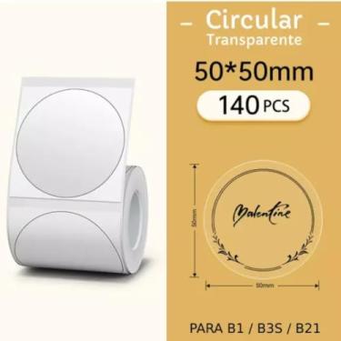 Imagem de Etiqueta Térmica Transparente 50x50mm – 140 Unidades por Rolo, Adesiva, Impressão Direta, Compatível com Impressoras Niimbot