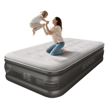 Imagem de SENNOUL Colchão De Ar Duplo Com Bomba Embutida - Cama Inflável Solteiro Atualizada, Autoinflável Rápido Em 2 Minutos, 18"/550 Libras Máx., Suporte Forte, Parte Superior Flocada, Resistente A Perfura