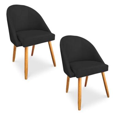 Imagem de Kit 2 Cadeiras de Jantar Bela Veludo Preto Pés Palito Castanho - Pallazio
