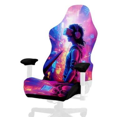Imagem de Capa de cadeira de jogos, estilo Cyberpunk legal alta elasticidade macia fácil de instalar capa de assento para cadeira de jogos com capa de apoio de braços - sem cadeira (M)
