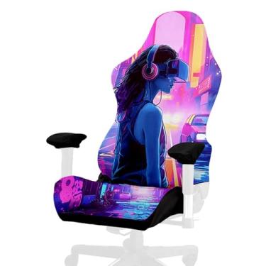 Imagem de Capa de cadeira de jogos, estilo Cyberpunk legal alta elasticidade macia fácil de instalar capa de assento para cadeira de jogos com capa de apoio de braços - sem cadeira (J)