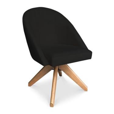 Imagem de Poltrona Cadeira Giratória Bela Suede Preto Base de Madeira - Pallazio