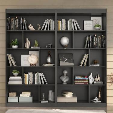 Imagem de Estante para Livros 8 Prateleiras Grafite Cj-005 - Hecol Móveis, Cinza