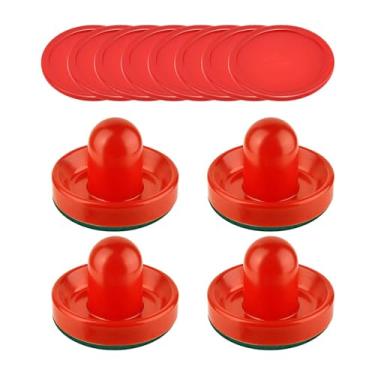 Imagem de Tachiuwa 4 unidades de empurradores de air hockey e 8 unidades de discos empurrador deslizante de discos de 2,5 polegadas para jogo de mesa, Vermelho