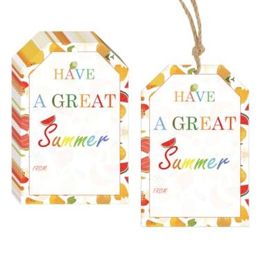 Imagem de 50 adesivos de presente de verão 5,6 x 9,7 cm etiquetas de nome de fim de ano escolar etiquetas de lembrancinhas de festa tema de presente de agradecimento do professor (cartão de verão pendurado)