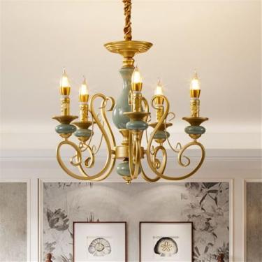 Imagem de Candelabro de Vela Europeia LED Americana Retro Cerâmica Sala de Estar Restaurante Quarto Estudo Villa Hotel Café Lâmpada Pendente (E 5 luzes)