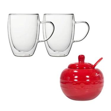 Imagem de Açucareiro Porcelana Chic Com 2 Canecas Parede Dupla 350ml - Hauskraft