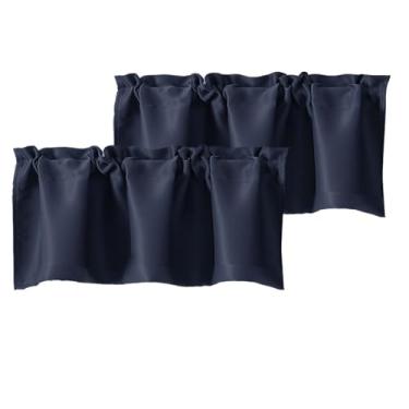Imagem de Chyhomenyc Cortinas curtas azul-marinho para janela, escurecimento de ambientes, para cozinha, quarto, sala de estar, varão, bolso superior, pequena janela, tratamento sanefa, painéis de beliche para
