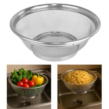 Imagem de Escorredor de Alimentos/Macarrão Multiuso em Aço Inox, 28cm, Malha Fina, para Frutas, Massas e Grãos