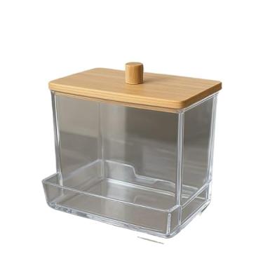 Imagem de Porta Organizador Absorvente Algodão Cotonete Acrílico Tampa em Bambu Transparente(Org. Vertical)